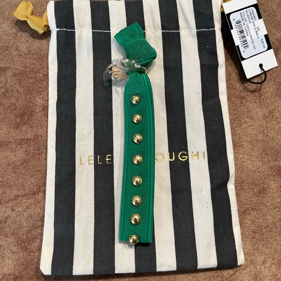 LELE SADOUGHI NWT AUTHENTIC GREEN GRASS EMBELLISHED GOLD BALL ELASTIC BRACELET - Picture 5 of 9